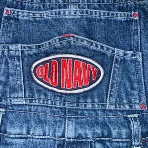 Vintage Old Navy Blue Denim Overalls with Red Logo